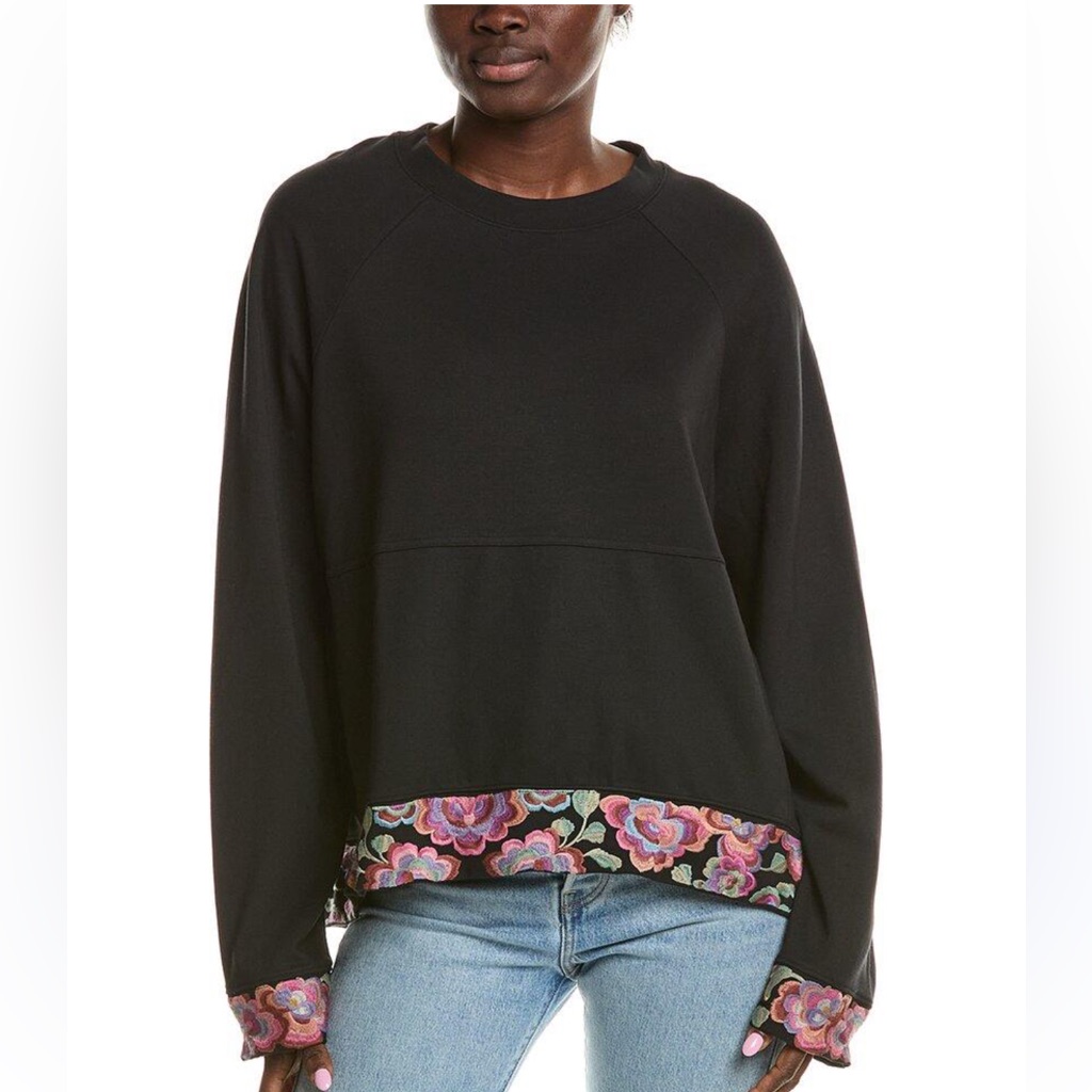 Johnny Was Women's Black Bee Active Pullover Sweatshirt Embroidery Size Xs New